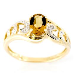 1.11Ct Champagne Quartz & Diamond 9K Gold Ring (JEW-9141X)