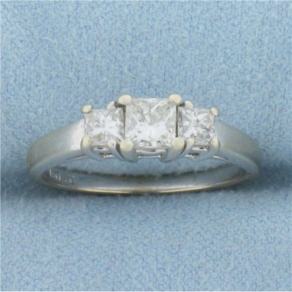 Three Stone Princess Diamond Engagement or Anniversary Ring in 14k White Gold