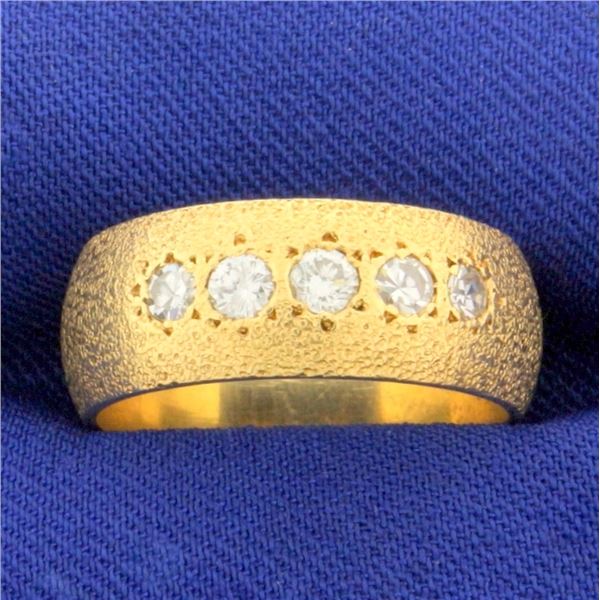 Sandblast Finish Diamond Band Ring in 14k Yellow Gold