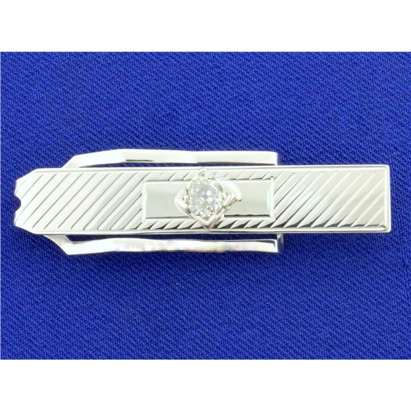 Vintage Old European Cut Diamond Tie Clip in 10k White Gold