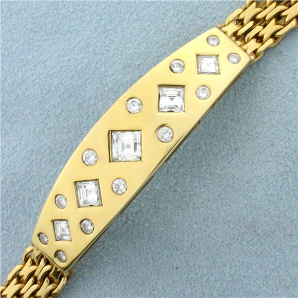 Designer 3ct Square Emerald and Round Diamond Bracelet in 18k Yellow Gold