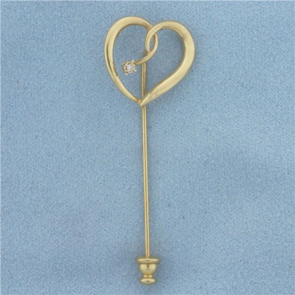 Vintage Diamond Heart Pin in 14K Yellow Gold