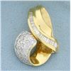 Image 1 : Designer Round and Baguette Diamond Pendant or Slide in 14K Yellow Gold