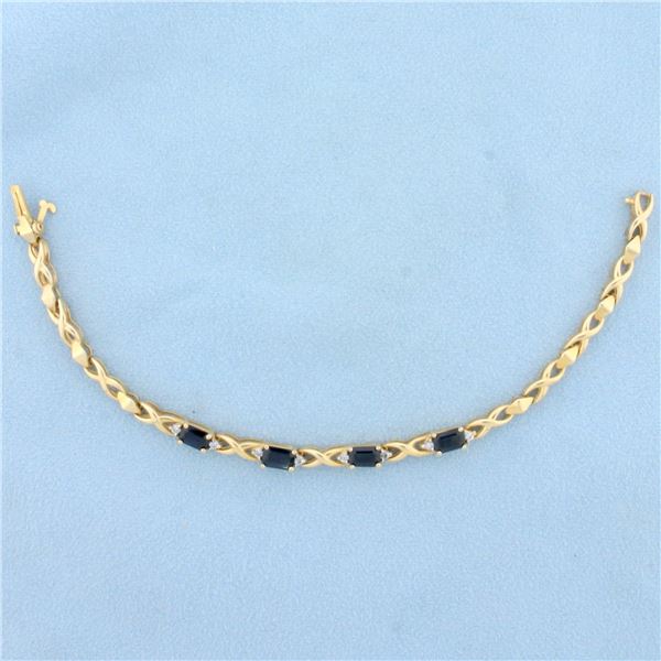 Natural Sapphire and Diamond Tennis Bracelet in 14K Yellow Gold