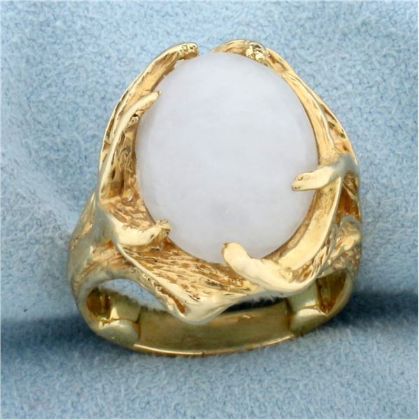 White Jade Solitaire Serenity Ring in 14K Yellow Gold