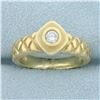 Image 1 : Unique Quilted Design Diamond Solitaire Ring in 14K Yellow Gold