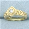 Image 2 : Unique Quilted Design Diamond Solitaire Ring in 14K Yellow Gold