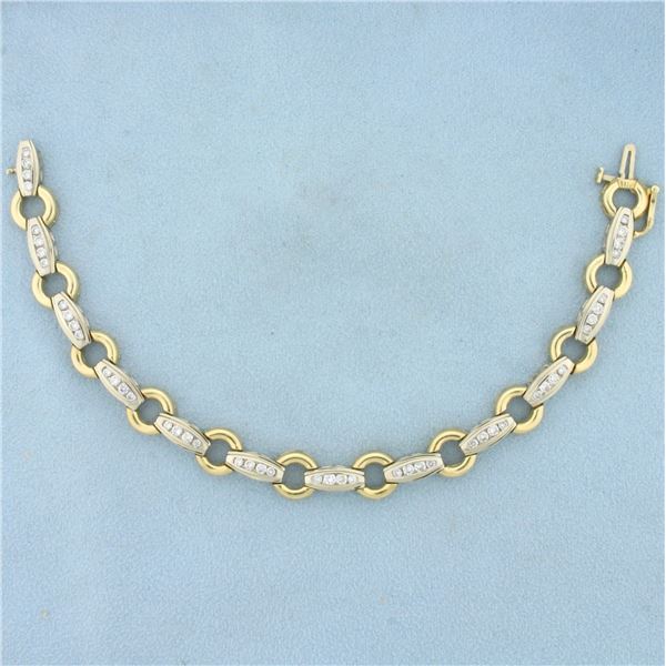 Diamond Cable Link Tennis Bracelet in 14K Yellow and White Gold