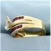 Image 2 : Vintage Pear Diamond and Ruby Ring in 14K Yellow Gold