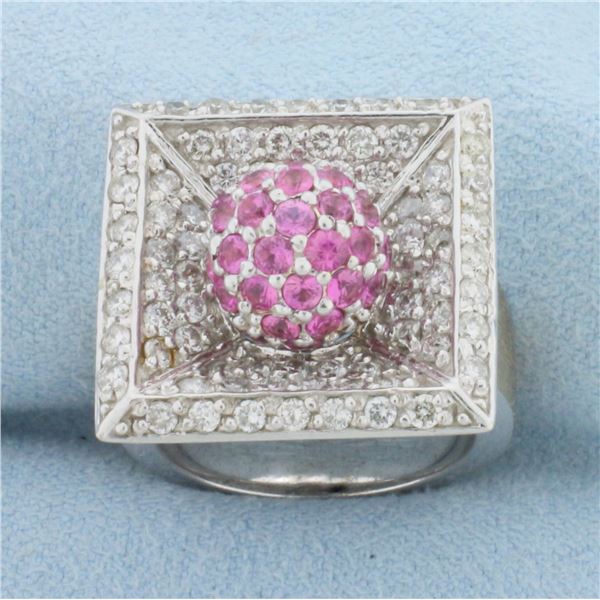 Interchangeable Pink Sapphire and Diamond Ring in 14K White Gold