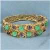 Image 1 : Graduated Natural Sapphire and Jade Heavy Bangle Bracelet in 14K Yellow Gold