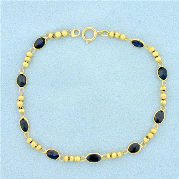 Natural Sapphire Ball Bead Bracelet in 14K Yellow Gold
