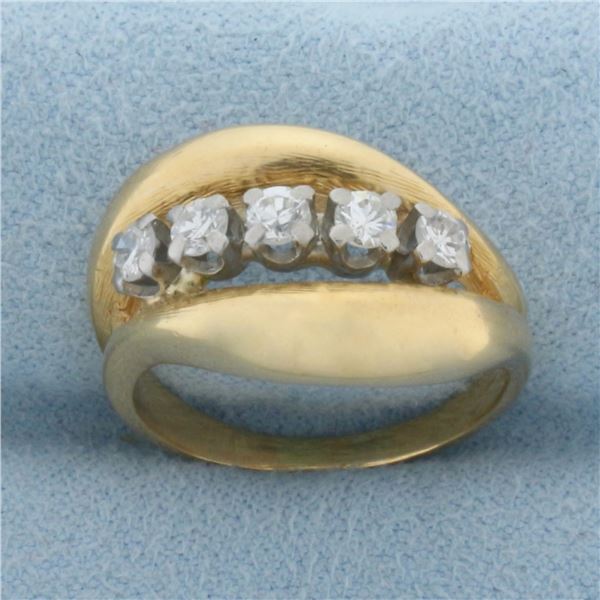 Vintage Designer Five-Stone Diamond Ring in 18K Yellow Gold