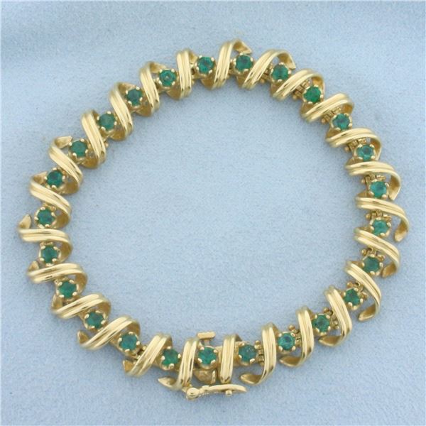 Natural Emerald Spiral Design Bracelet in 14K Yellow Gold