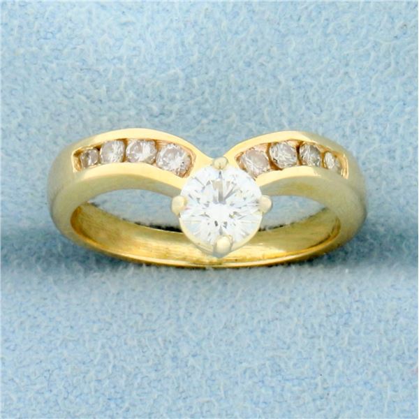 V Shaped Diamond Ring in 14K Yellow Gold