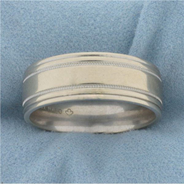 Mens Beaded Edge Milgrain Wedding Band Ring in 10K White Gold