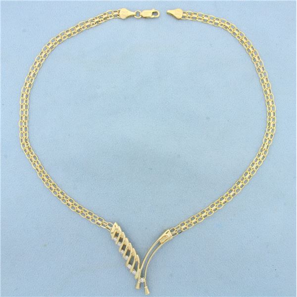 Italian Abstract Designer Bismarck Link Diamond Necklace in 14K Yellow Gold