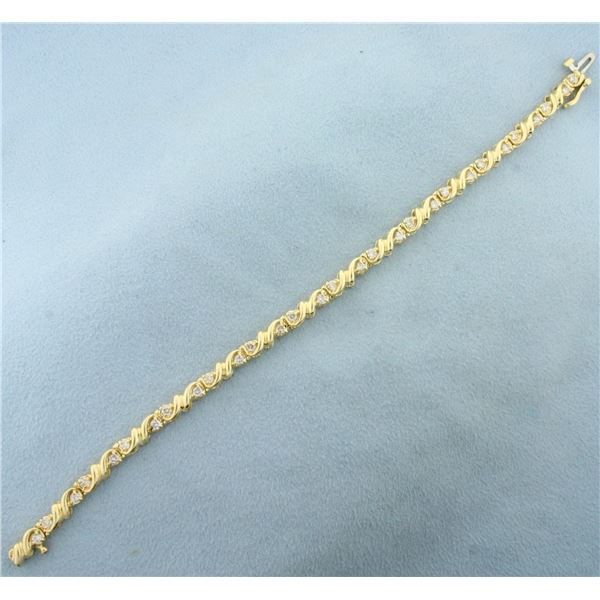 Unique Scroll Deisgn Diamond Tennis Bracelet in 14K Yellow Gold