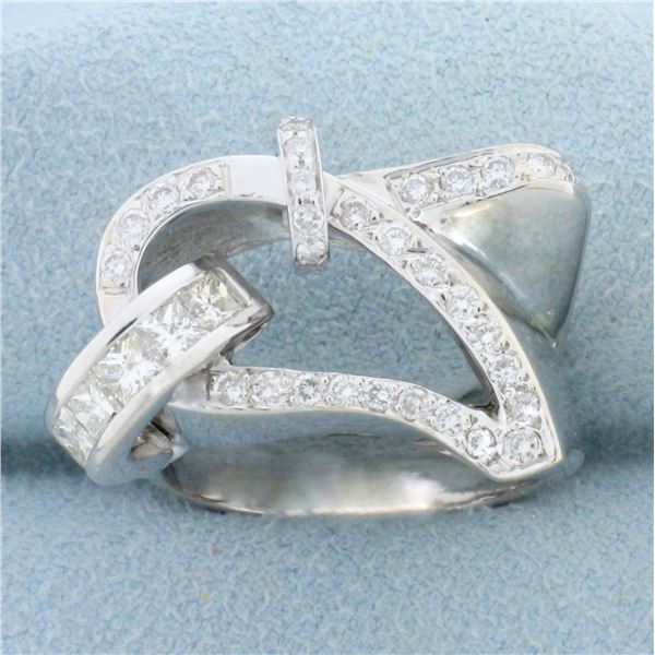 Diamond Abstract Modernist Design Ring In 18k White Gold