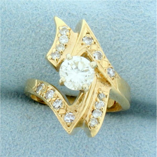 Designer Abstract Modern Design Engagement Ring in 14K Yellow Gold