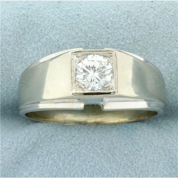 Mens 1ct Diamond Solitaire Ring in 14K White Gold