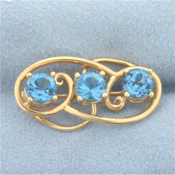 Vintage Swiss Blue Topaz Brooch in 14k Yellow Gold