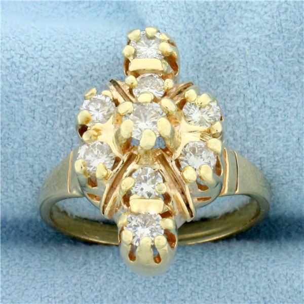 Vintage Diamond Cocktail Statement Ring in 14K Yellow Gold