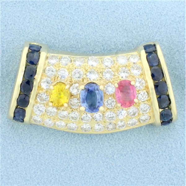 Designer Sapphire and Diamond Pendant Slide in 14K Yellow Gold