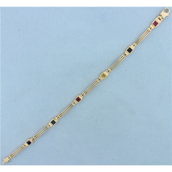 Rainbow Sapphire Bracelet in 14k Yellow Gold