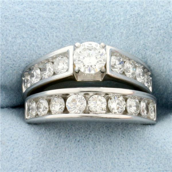 Diamond Engagement Ring and Wedding Band Bridal Set in 14k White Gold