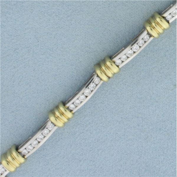 Two Tone Diamond Tennis Bracelet In 18K White And Yellow Gold