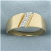 Image 1 : Mens Brushed Finish Diamond Gold Ring in 14k Yellow Gold