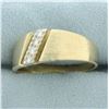 Image 2 : Mens Brushed Finish Diamond Gold Ring in 14k Yellow Gold