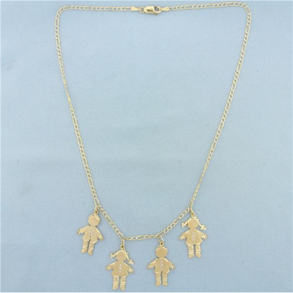 Diamond Children or Grandchildren Charm Necklace in 14k Yellow Gold