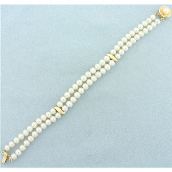 Double Pearl Strand Bracelet in 14k Yellow Gold