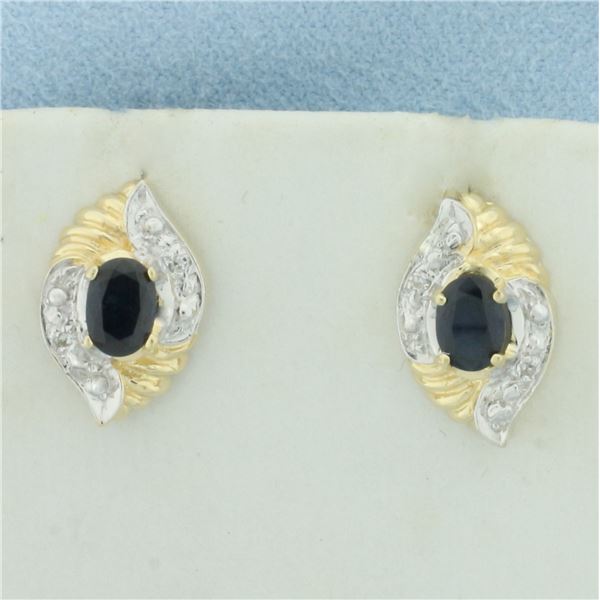 Sapphire and Diamond Button Earrings in 14k Yellow Gold