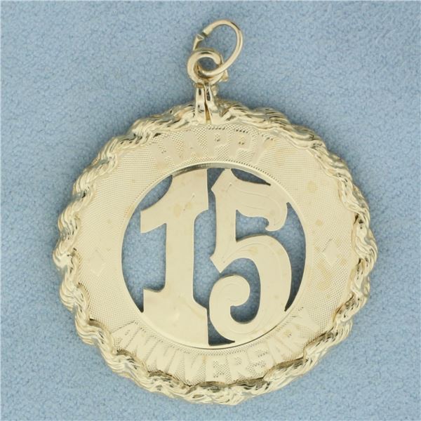 Happy 15 Year Anniversary Pendant or Charm in 14k Yellow Gold
