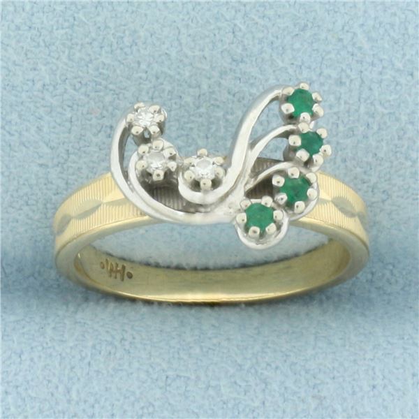 Emerald and Diamond Ring in 14k Yellow and White Gold