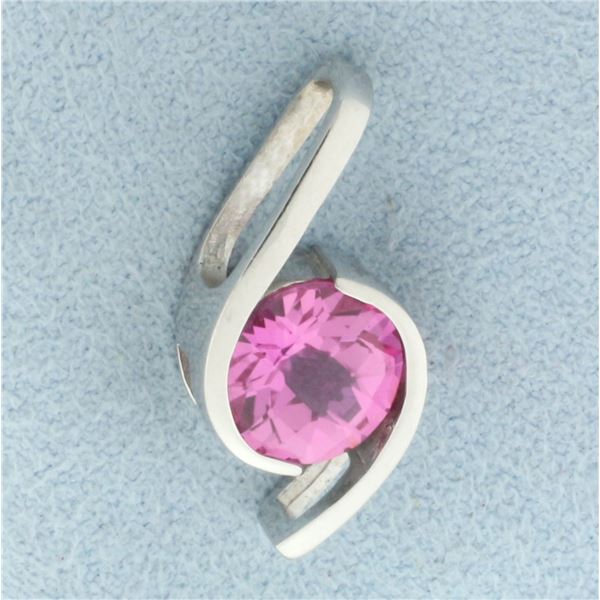 2ct Checkerboard Cut Pink Sapphire Pendant in 14k White Gold