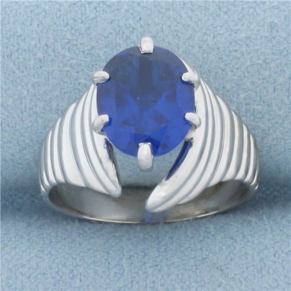 3ct Lab Sapphire Scalloped Design Ring in 14k White Gold