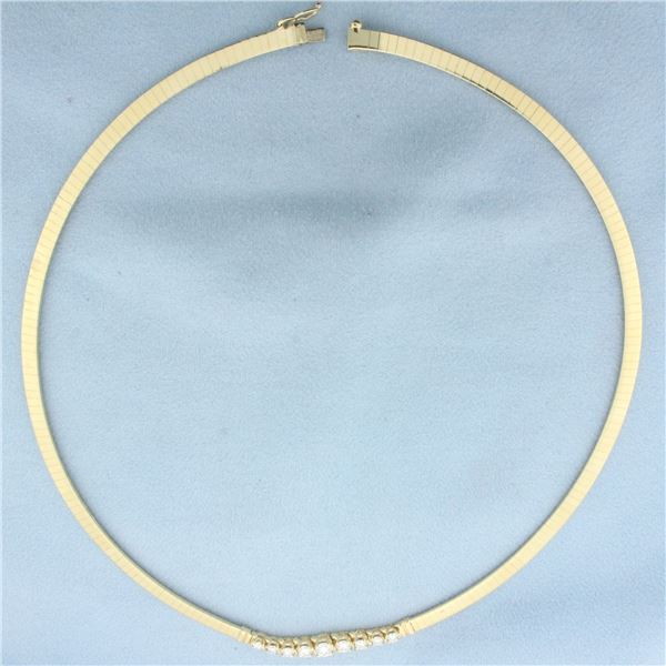 Italian Diamond Omega Necklace in 14k Yellow Gold