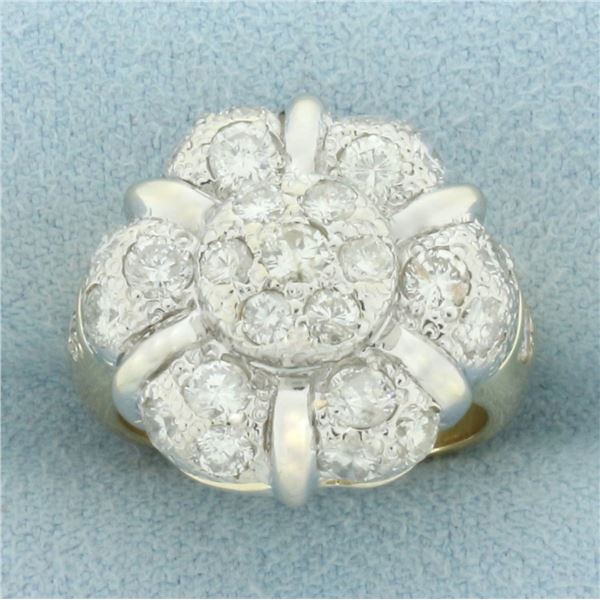 Flower Design Diamond Ring in 18k Yellow and White Gold
