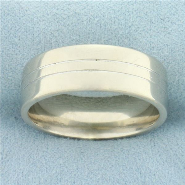 Mens Designer Diana Banded Wedding Band Ring in 14k White Gold