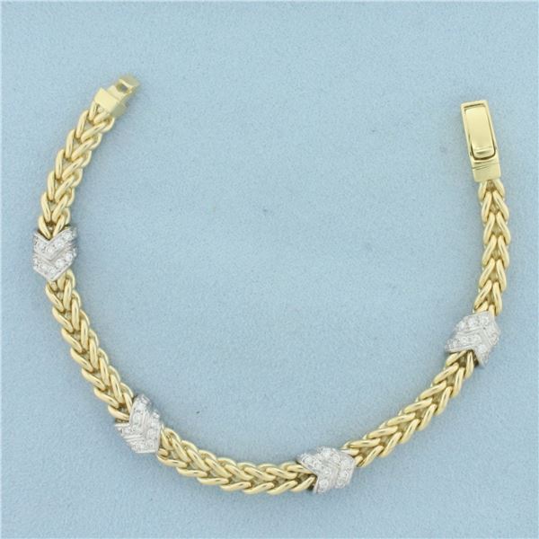 Italian Diamond Chevron Foxtail Bracelet in 14k Yellow Gold