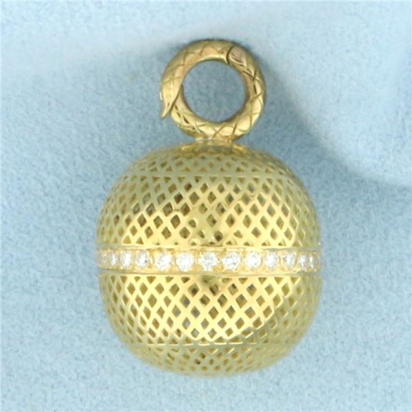 Designer Ray Griffiths Diamond Crownwork Ball Pendant in 18k Yellow Gold