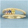 Image 2 : Multi Color Sapphire Rope Design Ring in 14k Yellow Gold