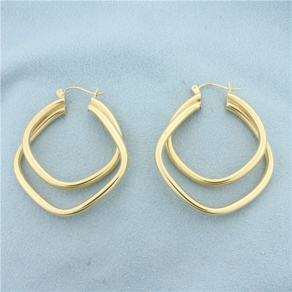 Double Square Tube Hoop Earrings in 14k Yellow Gold
