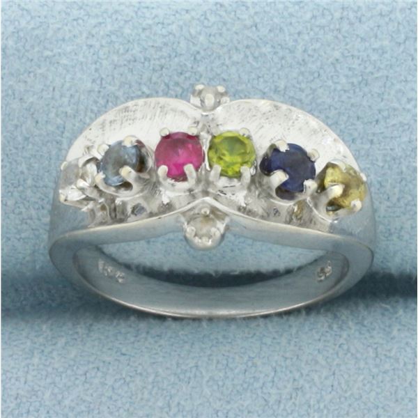 Multi Gemstone and Diamond Ring in 10k White Gold