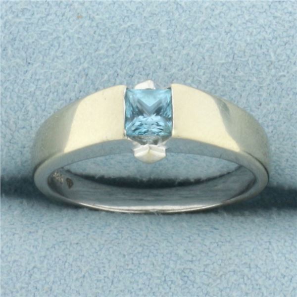 Tension Set Swiss Blue Topaz Ring In 14k White Gold