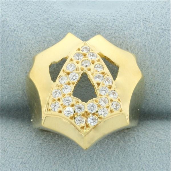 Unique Abstract Designer CZ Ring in 18k Yellow Gold